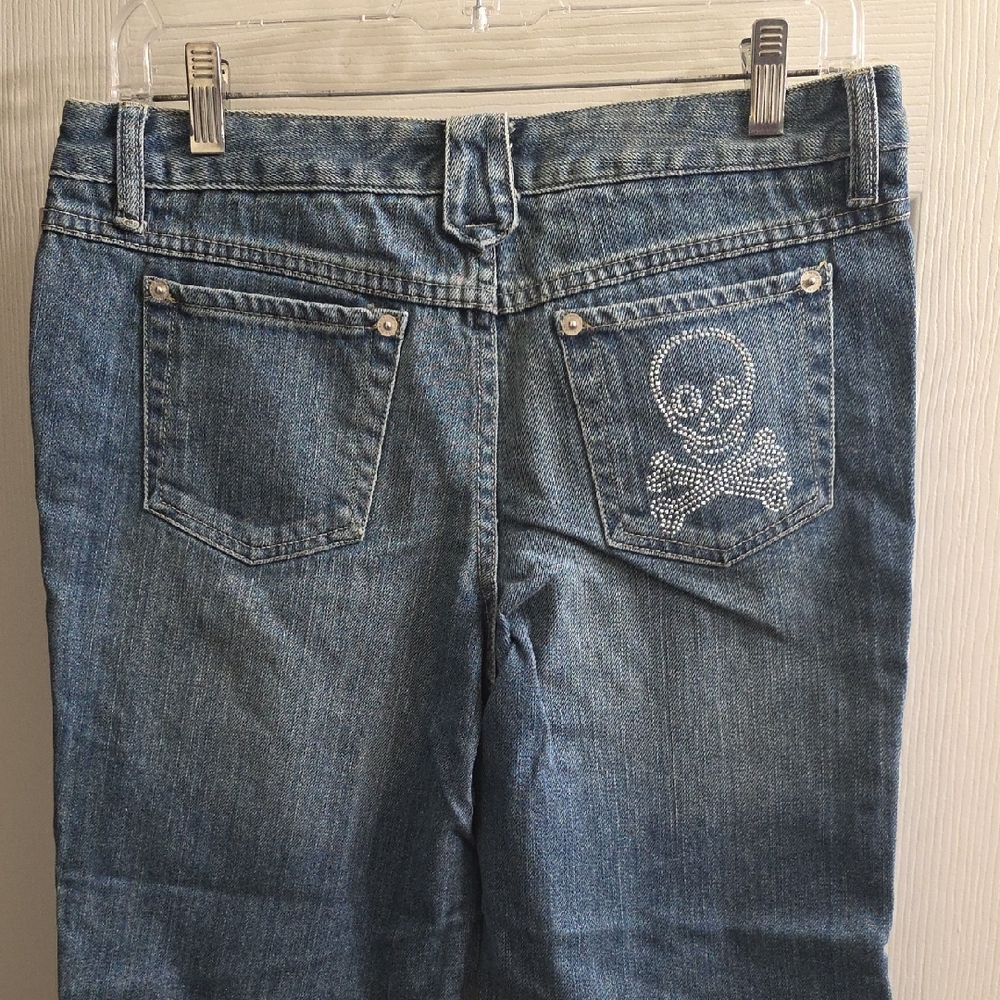 Thalia Sodi Blue Denim Bootcut Jeans with Rhinestone Skull Size 5/6